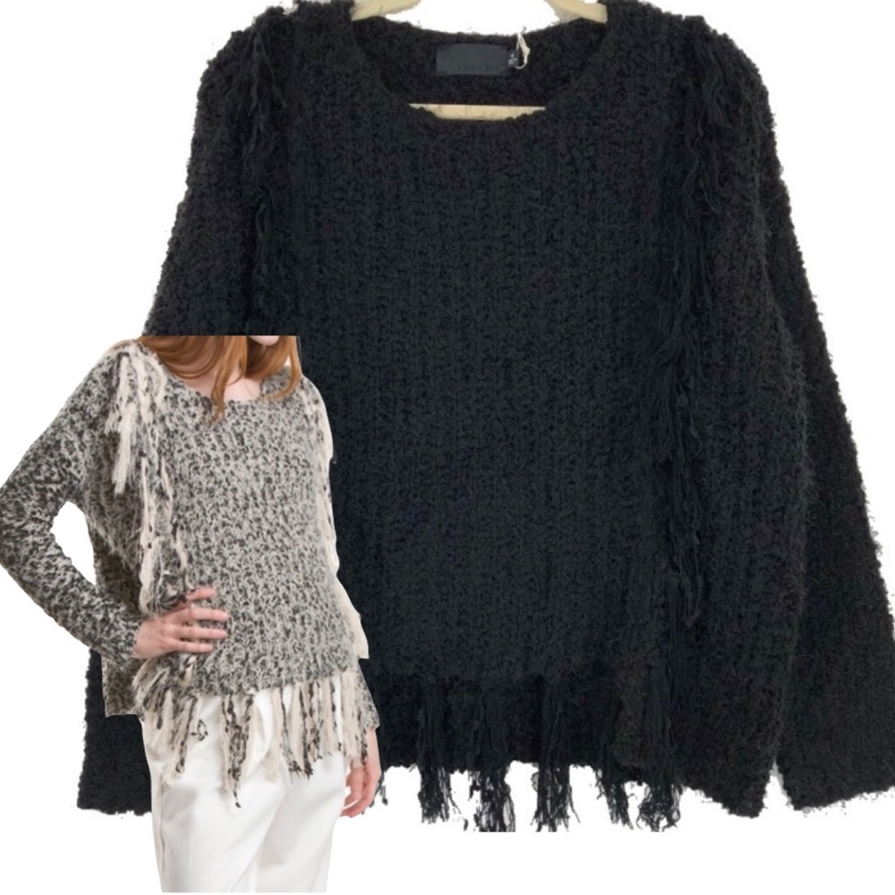 New Line & Dot Fringe Tassel Fuzzy Knit Sweater M
